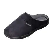 isotoner Men's Classic Microterry Slippers, Fuax Microsuede Black, 11-12