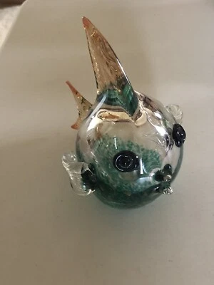 HQT ART GLASS MURANO STYLE HAND BLOWN FISH FIGURINE GREEN 6,5”