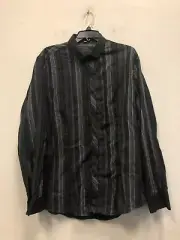 BEN SHERMAN Men's Black Striped Button-up XL
