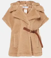 [Max Mara] Max Mara Belted wool, cashmere, and silk cape S/M white