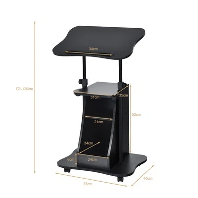 Height Adjustable Mobile Laptop Desk with Wheels, 72-120cm, Black