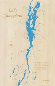 Lake Champlain, VT/NY, USA and Canada - Laser Cut Wood Map | Wall Art