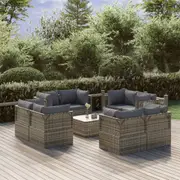 vidaXL 9 Piece Garden Lounge Set with Cushions Grey Poly Rattan