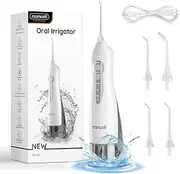Water Flosser Cordless, Mornwell Water Flossers for Teeth - 300ML Tank and 4 Jet Tips, 3 Modes Portable Dental Oral Irrigator, Braces Care, Rechargeable Waterproof Portable Water Flosser, White