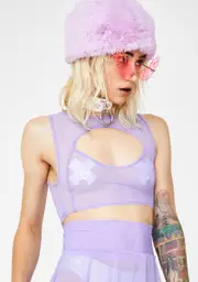 [J Valentine] Lavender Mesh Keyhole Crop Top