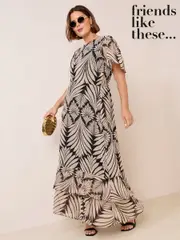 Friends Like These Black Curve Short Sleeve Chiffon Tiered Maxi Dress (F49431) | $136