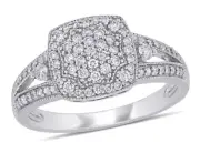 1/3 Carat (ctw H-I, I2-I3) Diamond Cluster Engagement Ring 10K White Gold