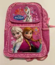 Frozen Elsa Anna 16” School Backpack with Olaf Large Bag -Pink Floral Snowflake