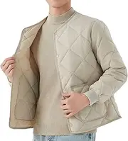 [JEShifangjiusu] Men's Casual Windproof Jacket Quilted Puffer Coat Windbreaker Lightweight Sportswear, Beige 2, XXL