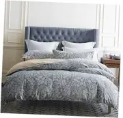 Duvet Cover King Size, 600 Thread Count Cotton Beige & Bluish Grey Printed