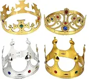 TOPPERFUN 4Pcs Crowns, Plastic Electroplated Crown Decorations, Party Crown Birthday Halloween Props