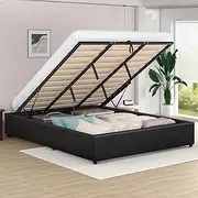 ALFORDSON Bed Frame Base with Gas Lift Storage King Size Wilbur Series Without Bed Head, Mattress Topper Platform Foundation with PU Leather Upholstery for Bedroom, Black