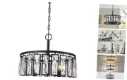 Modern Crystal Chandeliers, 4 Lights Black Pendant Lighting Fixture for Dining