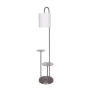 Sarantino Metal Floor Lamp with 2 Glass Tabletops Shelves White Shade