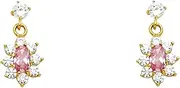[JewelryWeb] 14k Yellow Gold Hanging Flowe Pink CZ Simulated Diamond Screw Stud Earrings-Stud Earring for Women
