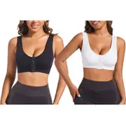 Breathable Front Buckle Sport Bra - 1x Black, 1x White - 2packs