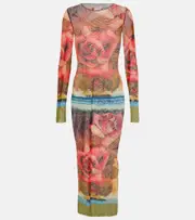 [Jean Paul Gaultier] Jean Paul Gaultier Floral semi-sheer midi dress AU 16 red