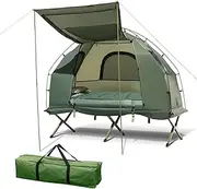 Outdoor Camping Tent, 5-in-1 Elevated Camping Bed Cot w/Sleeping Bag, Air Mattress & Pillow, Sunshade, Portable Camping Tent w/Carry Bag for Camping, Hiking, Fishing, Picnic