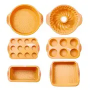 Orange 6 Piece Silicone Cake Mold Set High Temperature Resistant, Round & Square Pans for Baking Chiffon Toast & Bread