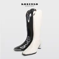 在飛比找momo購物網優惠-【Robinlo】時髦焦點漆皮高跟膝下靴長靴DRINA(極簡