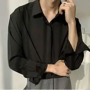 Plain Long-Sleeve Shirt Black - XXL