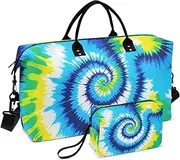 [ZRYSMY] Colorful Tie Dye Batik Duffel Bag for Traveling, Travel Bag Gym Bag, with Multiple Interior Pockets Shoulder Weekender Bag for Women Men with Toiletry Bag 20.5L x 1.9W x 13.8H, Multi-Colored