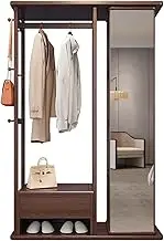 Full Length Mirror Solid Wood Clothes Hanger Floor-Standing Bedroom Home Coat Rack Full-Length Mirror Integrated Room Simple Multi-Functional Storage Shelf Full Body Mirror