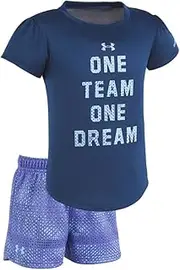[Under Armour] Baby Girls' Lumos Tee and Shorts 2 Piece Set (24 Months, One_Team_One_Dream (27C12033-41)/Blackout Navy)