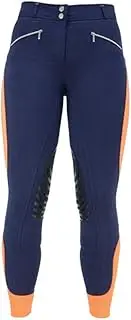 [HyPERFORMANCE] Womens/Ladies Sports Active Leather Breeches (UK Size: 26in) (Navy/Orange)
