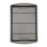 15” x 10.5” Nonstick Carbon Steel Baking Pan & Raised Wire Rack – Pizza Crisp...