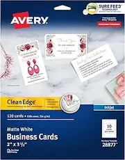 Avery Clean Edge Printable Business Cards with Sure Feed Technology, 2" x 3.5", White, 120 Blank Cards for Inkjet Printers (28877)