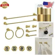 Durable Stainless Steel Bathroom Set with Towel Bar and Rings - Dark Gold Finish