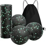 Dickly Yoga Foam Roller Set Massage Balls Compact Fitness Equipment Myofascial Balls Back Massage for Shoulders Lower Back Sports, with Bag