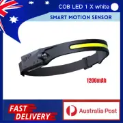 Waterproof COB LED Head Torch with Motion Sensor, USB Rechargeable Headlamp