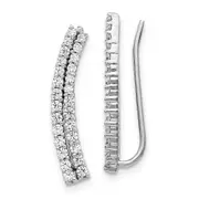 14k White Gold Real Diamond Ear Climber Earrings