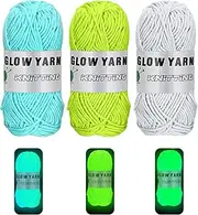 [MASTERDUAN] 3 Rolls Glow in The Dark Yarn for DIY Arts, Crafts & Sewing Beginners,Luminous Knitting Crochet Yarn for Crocheting,Polyester ,164FT/Rolls white/blue/green 0913-1