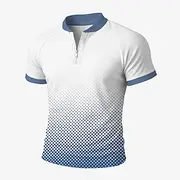 Men's Color Block Geometic Zip Polo Short Sleeve Standing Collar Business Leisure Business Athleisure Casual Daily Zipper 3D Print Summer Robin's Egg Blue Blac