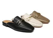 EVERAU® Women Leather Buckle Flat Loafer Slides Grier - Brown / AU Ladies 7 / AU Men 5 / EU 38