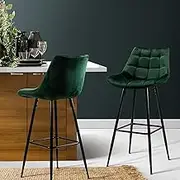 Artiss Velvet Bar Stools Set of 2-76cm Green Metal Barstools with Tufted Backrest for Home Bar, Cafe & Bistro, Anti-Slip Commercial Grade Counter Stools Indoor Outdoor Use