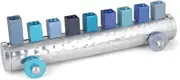 Children's Train Hanukkah Menorah | Hammered Anodized Aluminum & Nickel | HNA-2 (Shades of Blue)