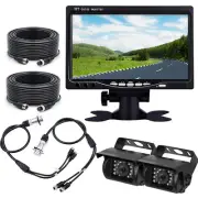 7" Monitor CCD Dual Backup Camera+2CH Suzy Coil Trailer Cable For Truck Reverse
