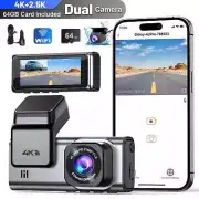ODREY Dash Cam Front and Rear, 4K+2.5K 5G WiFi & WDR Dash Camera for Car W/ 64GB
