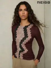 Reiss Burgundy Gianna Printed Ruched Top With Wool (AW6756) | $265