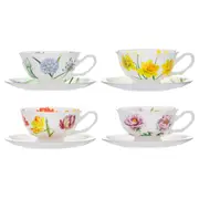 8pc Ashdene Botanical Symphony Floral 220ml Cup & Saucer Set Fine Bone China