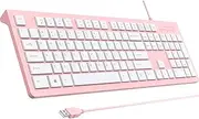 Computer Keyboard Wired, Plug Play USB Keyboard, Low Profile Chiclet Keys, Large Number Pad, Caps Indicators, Foldable Stands, Spill-Resistant, Anti-Wear Letters for Windows PC Laptop, Full Size, Pink