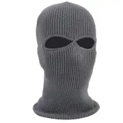 2 Hole Winter Knitted Mask Outdoor Sports Full Face Cover Warm Knit Balaclava for Adult-Grey