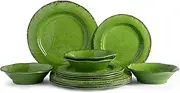 LEHAHA Melamine Dinnerware Set, 12-Piece Dishes Set, Lightweight and BPA Free Rustic Plates and Bowls Sets, Service for 4, Indoor Outdoor Use, Great for Patio, Camping, RVs (Green)
