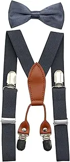 [JAIFEI] Toddler Kids 4 Clips Adjustable Suspenders and Matching Bow Tie Set