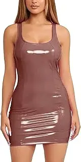 [Generic] Women Dresses Knee Length Leather Short Dress Top Short Club Dress Wet Look Latex Push Up Bra Dress Woman Long Dress