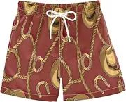[RPLIFE] Swimming Shorts for Boys, Anti Chafe Swim Trunks Boys 2 T, Vintage Cowboy Hats Brown